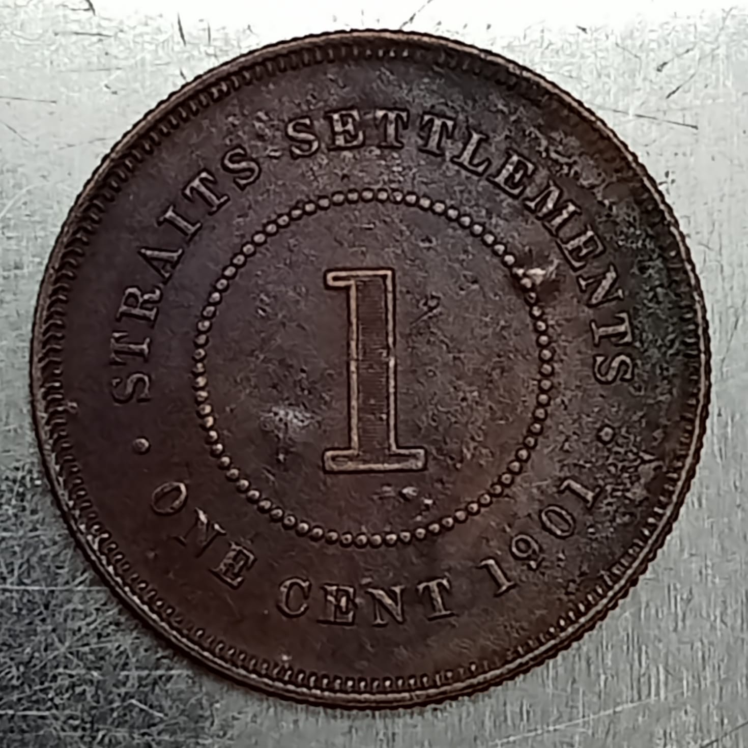 1901-Straights-Settlements-Cent:-Nodules-On-Coin-Surfaces